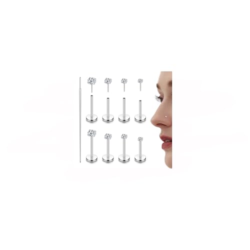 LOLIAS 14K Gold Plated Threadless Nose Studs, Nose Rings for Women 20G 18G | Hypoallergenic 316L Surgical Steel Labret Studs, Push In Flat Back Earrings, CZ Nose Nostril Tragus Helix Piercing Jewelry - color: Silver Tone, size: 20G-1.5/2/2.5/3mm CZ