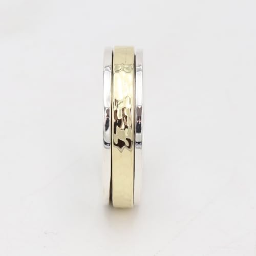 Hammered Spinner Ring for Women, 925 Sterling Silver & Brass Two-Tone Fidget Band
