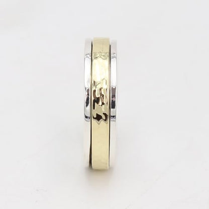 Hammered Spinner Ring for Women, 925 Sterling Silver & Brass Two-Tone Fidget Band