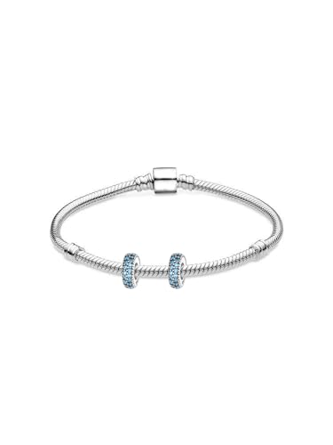 ARTCHARM Clasp Love Safety Chain Charm - Authentic 925 Sterling Silver Heart Beads - Fit European Style Bracelet - color: 2pcs Sky Blue Spacer Stopper