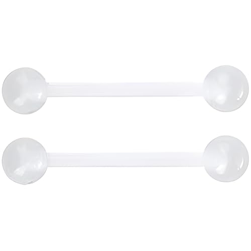Glow in the Dark Barbell Piercing Set for Women Men 14 G Flexible Acrylic Tongue Ring Jewellery Long Nipple Piercings Bars Kit Hypoallergenic Cute Body Jewelry Stud 2 pcs - color: White