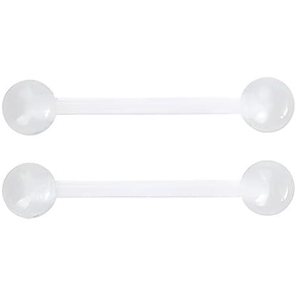 Glow in the Dark Barbell Piercing Set for Women Men 14 G Flexible Acrylic Tongue Ring Jewellery Long Nipple Piercings Bars Kit Hypoallergenic Cute Body Jewelry Stud 2 pcs - color: White