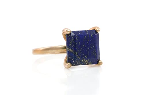 Lapis Lazuli in 14k Rose Gold Filled Ring - Square Ring for Special Occasions, Birthday, Holiday and Anniversary for Her - Handmade Jewelry with Box