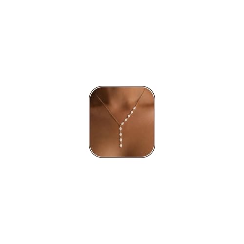 Long Necklaces for Women, Dainty Gold Drop Necklace 14k Gold Plated Y Shaped Lariat Necklace Simple Gold Necklaces for Women Trendy Chunky Long Necklace Formal Wedding Prom Necklace Jewelry - color: necklace-3-Gold