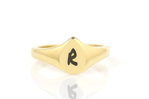 Engraved Letter Signet Ring - Teardrop Initial Jewelry - Personalized Gift