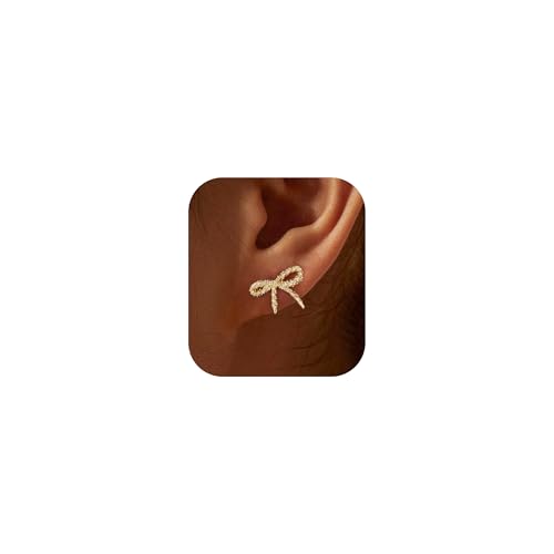 Stud Earrings for Women- 14K Gold/White Gold Plated/Black Bow Dragon Softball Snake Bat Stud Earrings - color: Sparkling Bow
