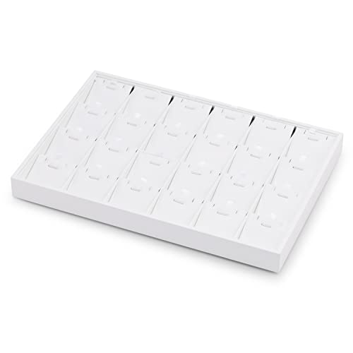 White PU Leather 24 Grid Jewelry Necklace Display Tray | 24 compartment tray with removable insert, stackable, organizes necklace pendants for home storage & retail showcase - size: 24 Grid with insert