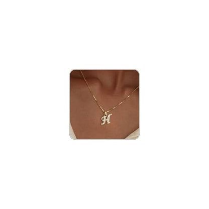Initial Necklace for Women, 14K Gold Silver Plated Box Chain Letter Pendant, Trendy Name Necklace, Dainty Personalized Charm Jewelry Gift for Her - color: Gold, style: H
