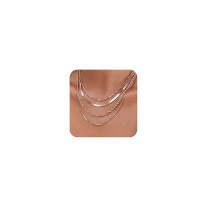 Tewiky Layered Necklaces for Women 14k Gold Plated Chain Necklace Set | Chunky Herringbone/Snake/Rope/Box/Cuban Link Chain for Women, Layering Stack Choker Necklace, Dainty Jewelry Set Non Tarnish - color: 4 Layered Necklace Rose Gold