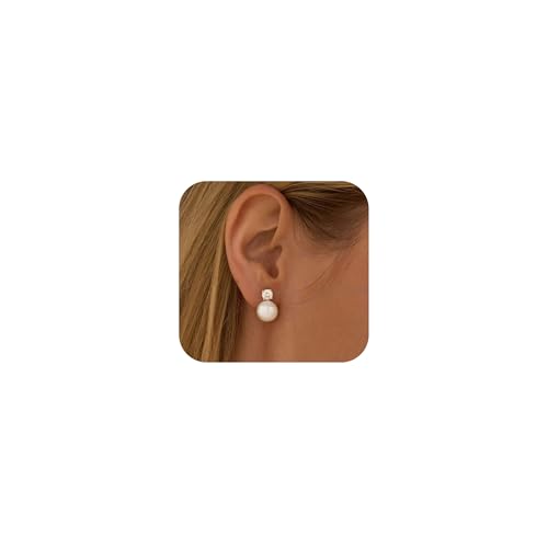 WFYOU Pearl Earrings for Women 925 Sterling Silver Stud Earring | 14K Gold Plated Hypoallergenic Stud Earrings, White Diamond Dainty Bridal Earring, Trendy Jewelry, Wedding Party Gifts - color: Silver B, size: 10mm