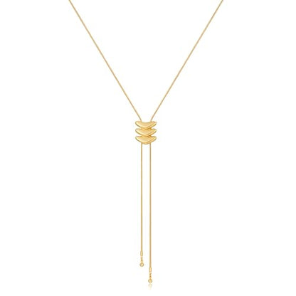MUYAN Gold Statement Lariat Necklace Long Chain Drop for Women | Brass Gold Finish, Adjustable Sliding Pendant, Suitable for Daily Leisure Vacation Matching - color: Gold