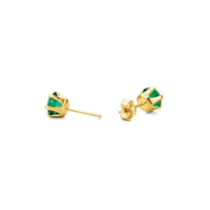 Orovi Round 14K Gold Earrings for Women in Solid 14K White Gold 585/14K Yellow Gold 585 with Ruby/Sapphire/Zirconia/Emerald Gemstones, Stud Earrings For Women,Women's Jewelry Delivered in Jewelry Box - color: 14K Yellow Gold/ Emerald