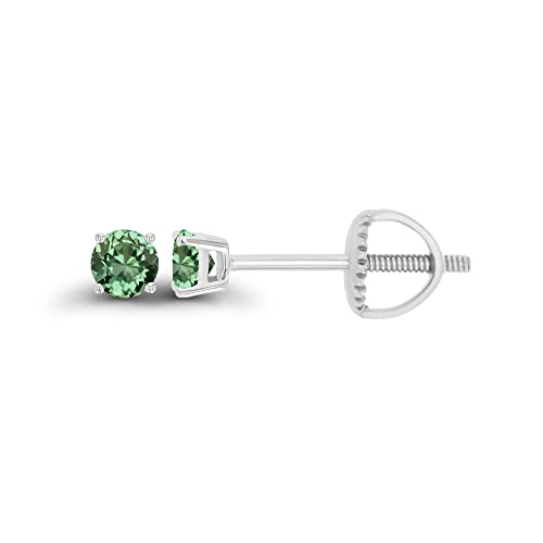 14K Gold Plated 925 Sterling Silver Hypoallergenic 3mm Round Genuine Birthstone Solitaire Screwback Stud Earrings - color: Green Sapphire Created