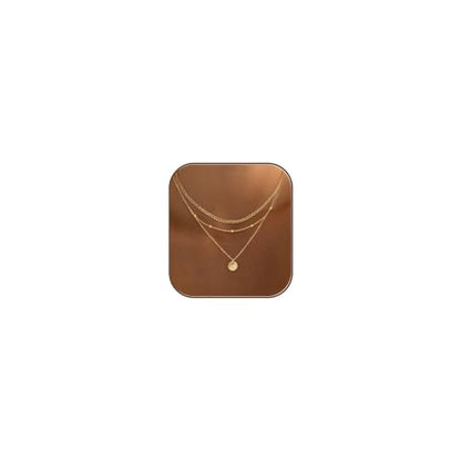 Ewrkbr Layered Necklaces for Women, Dainty Gold Necklace Stack 14k Gold Plated Layering Beaded Chain Choker Necklaces for Women Trendy Simple Disc Star Pendant Necklace Set Fashion Waterproof Jewelry - color: Gold-Cuban