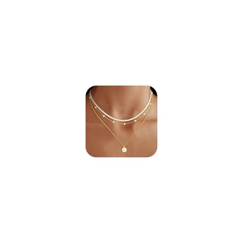 Pearl Necklaces for Women Trendy, 18K Gold/Silver Plated Layered Pearl Necklaces Dainty Pearls Choker Necklace and Earring Set Birthday Gifts for Mom Wife Daughter Sister Friends - color: Gold Pearl Necklace-3pcs