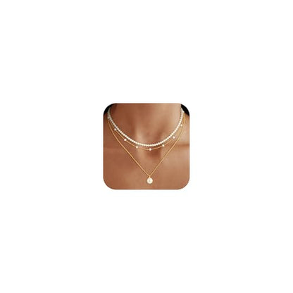 Pearl Necklaces for Women Trendy, 18K Gold/Silver Plated Layered Pearl Necklaces Dainty Pearls Choker Necklace and Earring Set Birthday Gifts for Mom Wife Daughter Sister Friends - color: Gold Pearl Necklace-3pcs