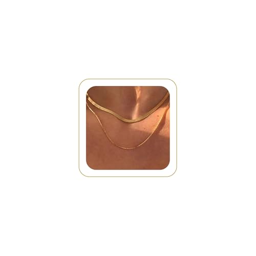 Tewiky Layered Necklaces for Women 14k Gold Plated Chain Necklace Set | Chunky Herringbone/Snake/Rope/Box/Cuban Link Chain for Women, Layering Stack Choker Necklace, Dainty Jewelry Set Non Tarnish - color: Layered Herringbone Gold
