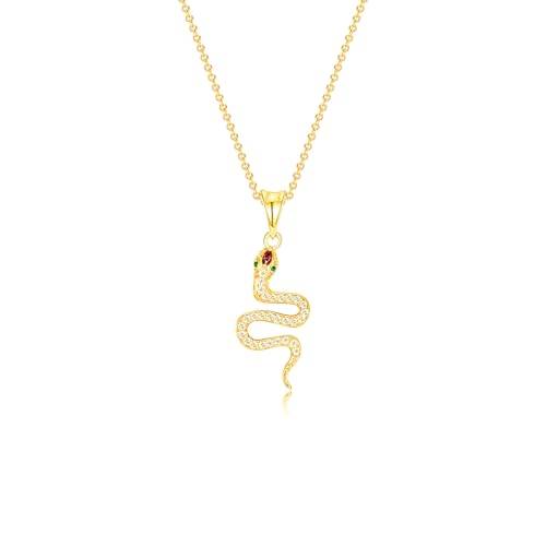 Snake Necklace Dainty Pendant With Cubic Zirconia, Layered Choker, Punk Animal Jewelry, Cool Wedding High Jewelry Party for Women Teen Friends - color: Gold-Eye Green