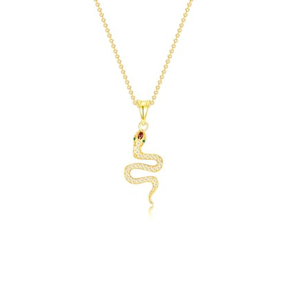Snake Necklace Dainty Pendant With Cubic Zirconia, Layered Choker, Punk Animal Jewelry, Cool Wedding High Jewelry Party for Women Teen Friends - color: Gold-Eye Green