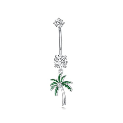 Belly Button Rings 925 Sterling Silver Belly Piercing Jewelry Hypoallergenic Navel Rings Gifts for Women - style: Palm Tree