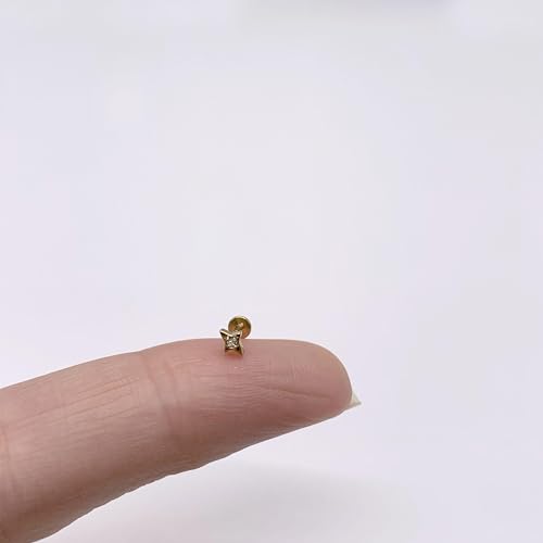 Flat Back Stud Cartilage Earrings Tragus Helix Piercing Jewelry Titanium | Conch Nose Piercing,Small Tiny Studs for Women,Threadless/Internally Threaded,Surgical Steel,Hypoallergenic,16G/18G/20G - color: Gold01-Star (6mm*2+8mm*1), size: Threadless-18G(1.0