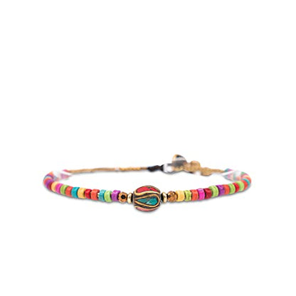 Made by Nami Boho Surfer Anklet Waterproof & Adjustable Beaded Anklets for Women Beachy Ankle Bracelet Made from Waxed Cotton Rope and Beads for Summer and Hippie Style - color: Oriental