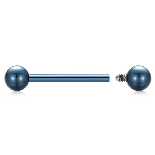 PEAKLINK Internally Threaded Nipple Rings Titanium Nipple Bars Piercing Jewelry 1 Pair Tongue Rings Eyebrow Jewelry Bridge Piercings - color: Blue Nipple Straight Barbell