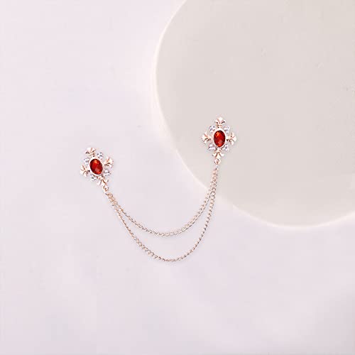 Anmpab Cross Crystal Tassel Chain Brooch Gold Silver Tassel Collar Pins Broochs Rhinestone Lapel Pin for Men Women Suit Accessories - color: Red