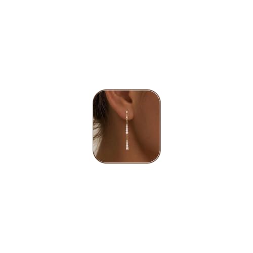 Dangle Earrings for Women, Formal Teardrop Drop Earrings Dainty Wedding Bridal Dangling Earrings 14k Gold Plated Long Gold Earrings for Women Trendy Hypoallergenic Waterproof Prom Jewelry - color: Gold-Long