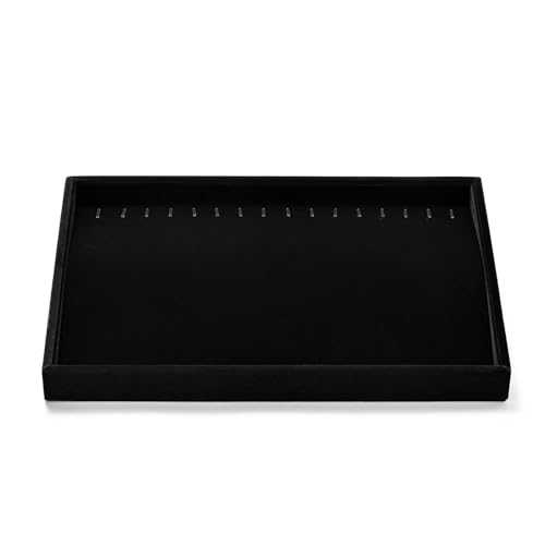 Black Velvet 20 Hook Anti-Tangle Necklace Jewelry Tray | Elegant soft black velvet 20-hook tray, anti-tangle necklace & chain storage for home vanity, retail & trade shows - size: 16 Slot