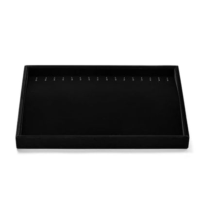 Black Velvet 20 Hook Anti-Tangle Necklace Jewelry Tray | Elegant soft black velvet 20-hook tray, anti-tangle necklace & chain storage for home vanity, retail & trade shows - size: 16 Slot
