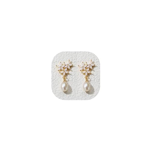 Crysdue Simulated Pearl Earrings for Women, Dainty Silver/Gold/Rose Gold Plated Cubic Zirconia Drop Dangle Earrings Wedding Jewelry for Bride Bridesmaid - style: M_CZ+ pearl, Gold