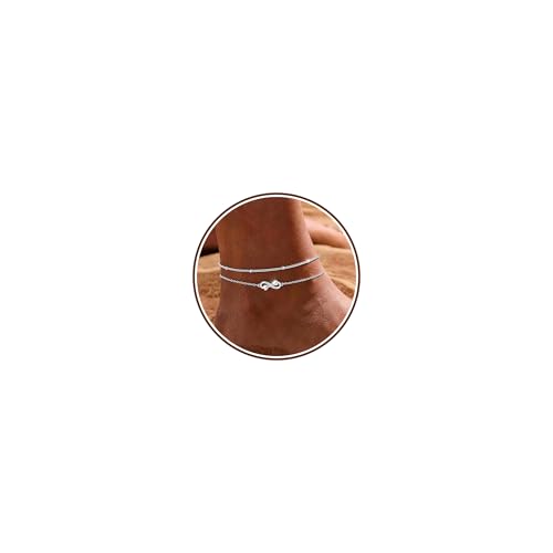 Sterling Silver Ankle Bracelets for Women 14k Gold Plated Waterproof Layered Stackable CZ Charm Non Tarnish Adjustable Anklet for Summer Beach Birthday Jewelry Gift - color: silver G