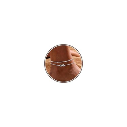 Sterling Silver Ankle Bracelets for Women 14k Gold Plated Waterproof Layered Stackable CZ Charm Non Tarnish Adjustable Anklet for Summer Beach Birthday Jewelry Gift - color: silver G