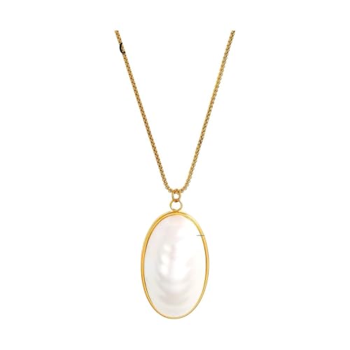 Charrm Necklace Matching Open Ring Stud Earring Stainless Steel With Oval Shell Pendant Necklaces Rings Earrings For Women