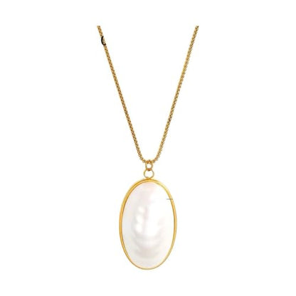 Charrm Necklace Matching Open Ring Stud Earring Stainless Steel With Oval Shell Pendant Necklaces Rings Earrings For Women