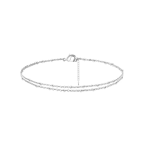 Dainty Simple Chain Anklet for Women 18k Gold/Silver Plated Summer Beach Beaded Evil Eye Moon Figaro Butterfly Satellite Cuban Pearl Flat Marina Anklet Gift - color: square dot-SL