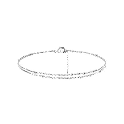 Dainty Simple Chain Anklet for Women 18k Gold/Silver Plated Summer Beach Beaded Evil Eye Moon Figaro Butterfly Satellite Cuban Pearl Flat Marina Anklet Gift - color: square dot-SL