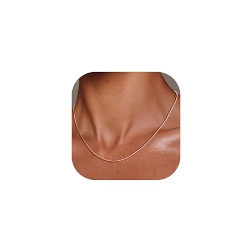 FOCALOOK Snake Chain Necklace, 1/1.2/1.5/2mm 14K Gold Plated Womens Chains | Hypoallergenic Stainless Steel Chain, Non Tarnish Rose Gold/Silver/Black Plated Finish, 14-30" Length for Everyday Layering - color: 1.2mm Rose Gold, size: 16 Inches