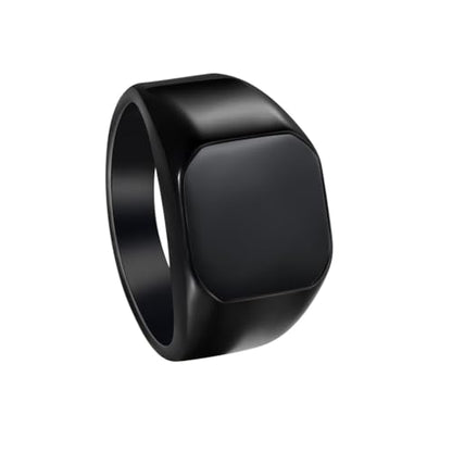 PAURO Unisex Stainless Steel Minimalist Square Enamel Signet Ring Plated Glossy Wedding Band - color: Black