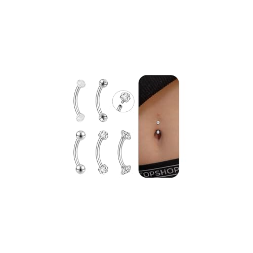 14G Small Belly Button Rings for Women 316L Stainless Steel | Tiny Internally Threaded Navel Rings, Rook Piercing Jewelry, Eyebrow Rings, Hypoallergenic Curved Barbells, 6-16MM, 5PCS - color: 14G/10MM Bar/Silver