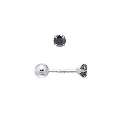 Screw Back Sterling Silver Cubic Zirconia Earrings Studs 3 MM - color: Black