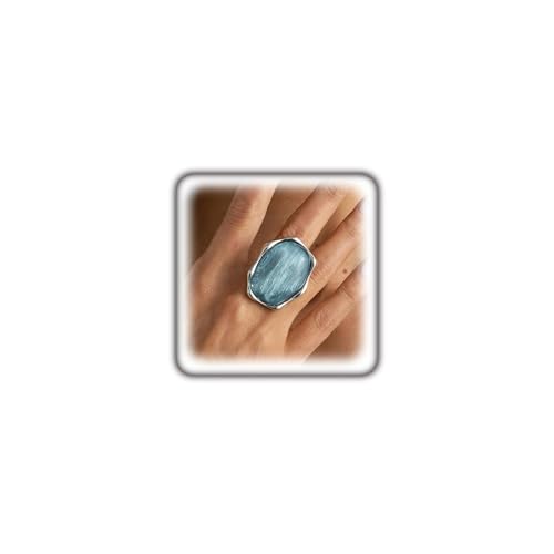 Large Silver Water Rippled Resin Knuckle Ring for Women, Adjustable Geometric Irregular Metal Ring Minimalist Statement Jewelry Cocktail Party Gifts - color: Blue