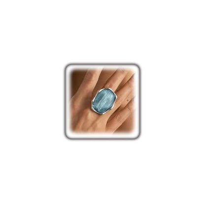 Large Silver Water Rippled Resin Knuckle Ring for Women, Adjustable Geometric Irregular Metal Ring Minimalist Statement Jewelry Cocktail Party Gifts - color: Blue