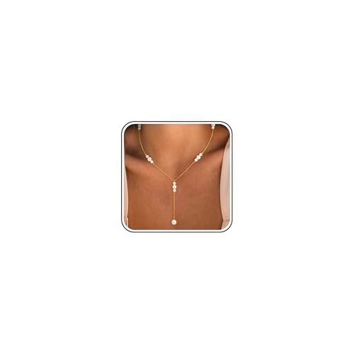 Pearl Necklaces for Women - 14K Gold Plated Y-Shaped Choker Necklace for Women, Gold Jewelry Beaded Necklace Gifts for Teens - color: Y-Pearl-3