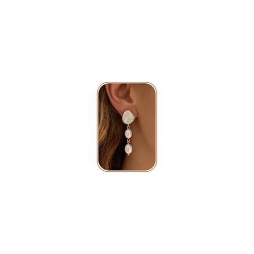 Pearl Earrings - 14K Gold/White Gold/Rose Gold Plated Cubic Zirconia CZ Diaomond Accented Pearl Drop Dangle Earrings for Women Wedding Bridal Prom - color: Silver Mother of Pearl