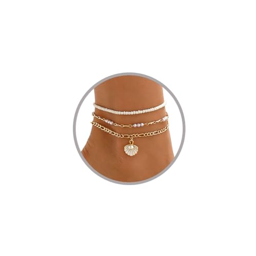 Ankle Bracelets for Women Gold Anklets for Women Waterproof Beach accessories Summer Foot Jewelry Bell Pink Blue White Silver Flower Ankelts for Women Plus Size Anklet Bracelet for Big Ankles Hawaiian Beach Jewelry - color: Style 2 - shell pearl beads
