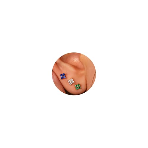 20G/18G/16G Flat Back Earrings Tiny Nose Stud, Cartilage Earring Threadless Tragus Helix Stud Conch Piercing Jewelry - color: CZ Flower(gold 3pcs), size: 18 gauge (1.0mm post)