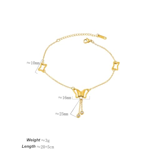 Dainty Gold Anklets for Women Stainless Steel Simple Ankle Bracelets Summer Beach Foot Chain Jewelry Gift - color: Butterfly Tassels