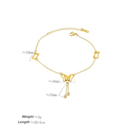 Dainty Gold Anklets for Women Stainless Steel Simple Ankle Bracelets Summer Beach Foot Chain Jewelry Gift - color: Butterfly Tassels